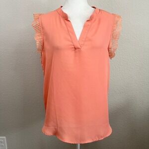 Gibson Blouse Women's Size M Coral Lace Relaxed Short Sleeve Flowy Dressy Top
